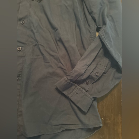 Roar Sentinel Shirt Mens L  Blue Black Embroidered Western Button Up - Picture 2 of 10